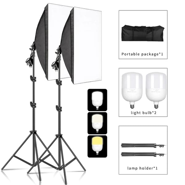 Fotografibelysningskit, 50x70CM Softbox, Justerbar ljusstyrka,135W A