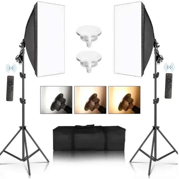 Fotografibelysningskit, 50x70CM Softbox, Justerbar ljusstyrka,70W A