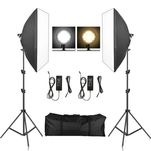 Fotobelysningssats, Softbox-ljus, Justerbart stativställ,2 Färger