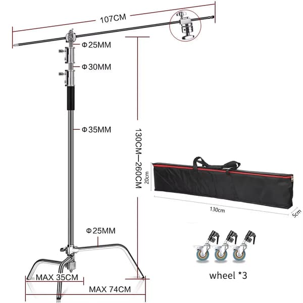 Professionell Ljusstativ, Justerbar Höjd 260 cm, Hållbar Rostfritt Stål,SH-MST-30A-3