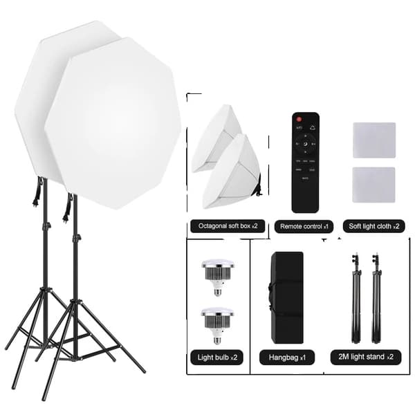 Fotobelysningssats, tvåfärgad LED-lampa, justerbart stativ, 2 st mjukboxar