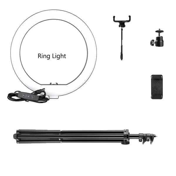 LED-ringlampa, 10-tums diameter, justerbart stativ, 200cm stativ