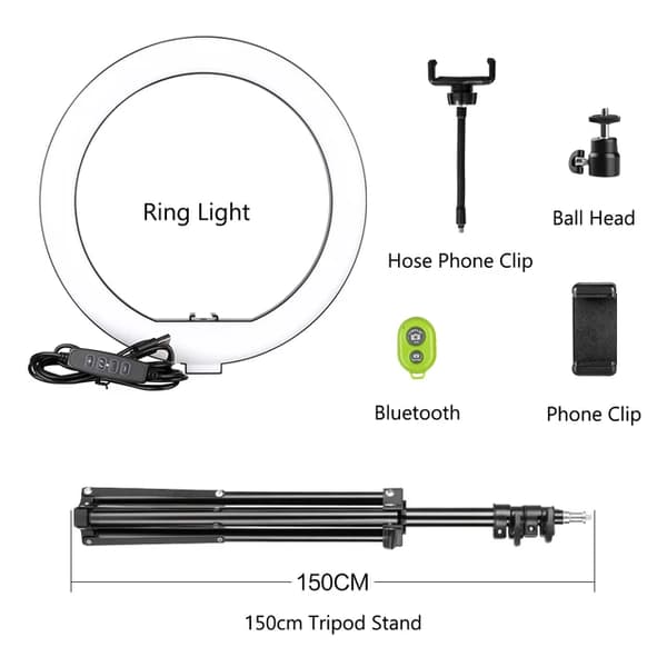 LED Ring Light, 10 tommer i diameter, justerbart stativ, 150cm stativ