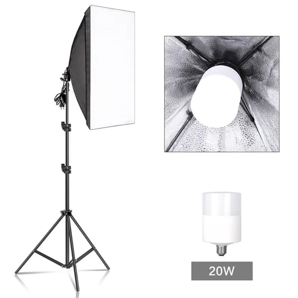 Fotografering Softbox Belysningskits, Professionelt Kontinuerligt Lys System, 50x70CM Soft Box, 20W pære