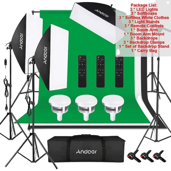 Andoer Fotograferingslys Kit, 85W LED, 2800K-5700K Justerbar Farvetemperatur,Fotoudstyr, EU