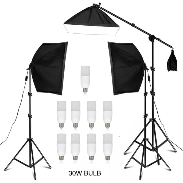 Fotograferings Softbox Belysningskit, Justerbara Stativ, Högkvalitativa Lampor, Portabel Bärväska,9 st 30W glödlampa