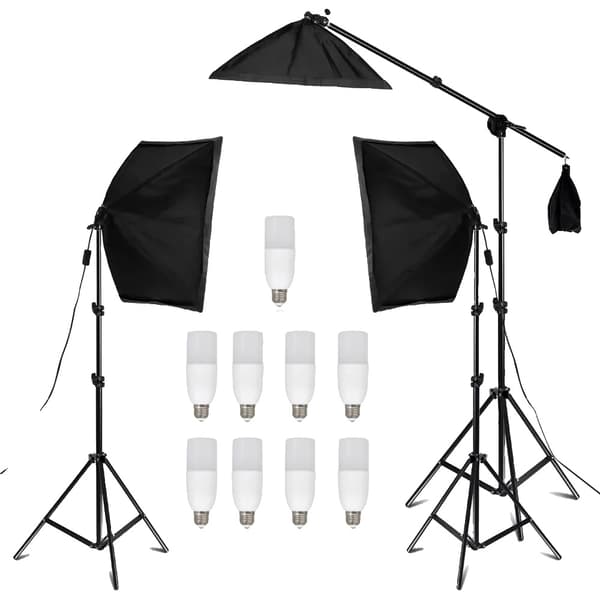Fotograferings Softbox Belysningskit, Justerbara Stativ, Högkvalitativa Lampor, Portabel Bärväska,9 st 30W glödlampa