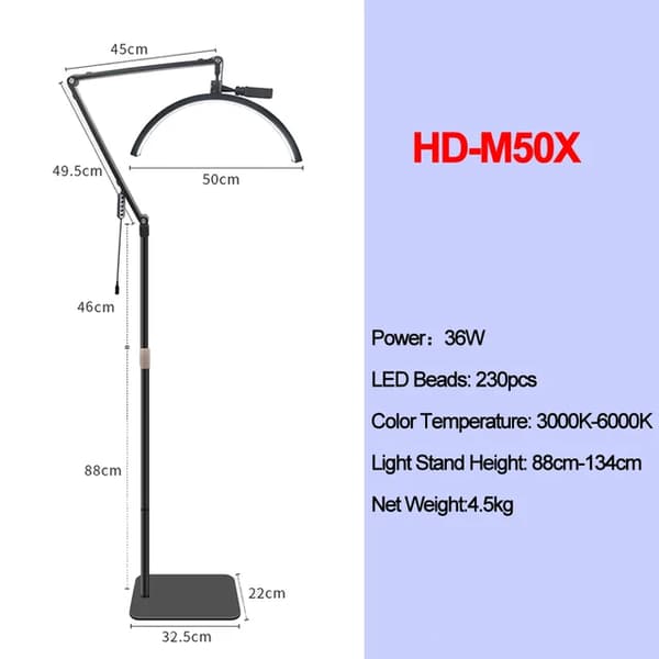 Ringljus, Halvmånsdesign, Justerbar Färgtemperatur, HD-M50X, EU