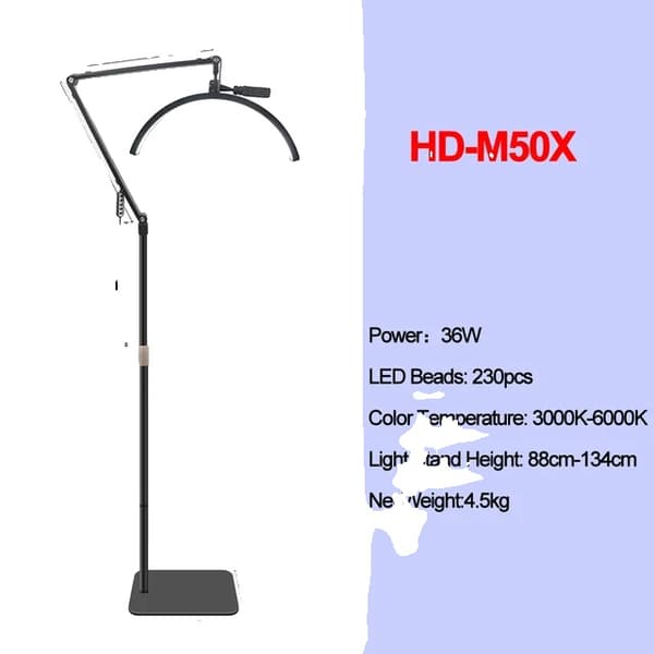 Ringljus, Halvmånsdesign, Justerbar Färgtemperatur, HD-M50X, EU