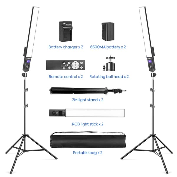 RGB Fotografi Strip Light, Justerbar Färgtemperatur, 6600mAh Batteri,med batterilampa