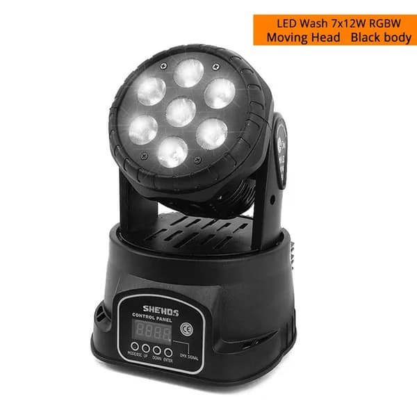 LED-rörligt huvudljus, tvätt-effekt, RGBWA+UV, LED Wash 7X12W 4IN1, EU-kontakt