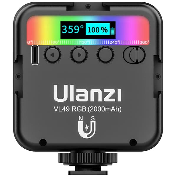 Mini RGB LED-videolampa, justerbar färgtemperatur, kompakt design,Svart