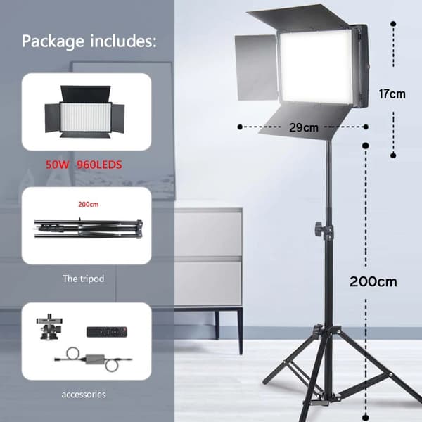 LED-videovalaisin, jossa on 960 LEDiä, 50W teho, kaksivärinen 3200K-5600K.,50W U800 200CMTRIPOD
