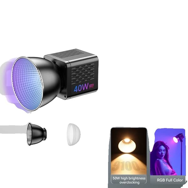 RGB Videolampa, Justerbar Färgtemperatur, 20 Ljus Effekter,40W RGB Ingen kontakt