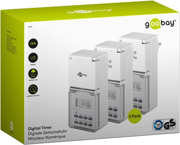 Sett med 3, digital timer IP44
