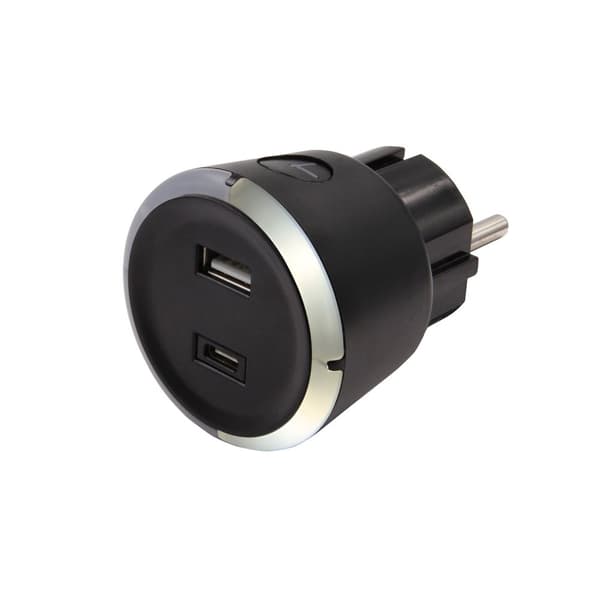 Säkerhetstimer USB A+C 1-4 3.4A Svart
