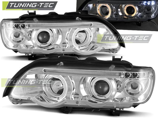 Framlyktor dubbel halo-design BMW X5 E53 09 99-10 03 ANGEL EYES KROM