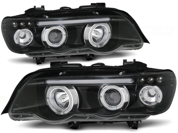 Strålkastare dubbla halo-fälgar BMW X5 E53 09 99-10 03 ANGEL EYES SVART
