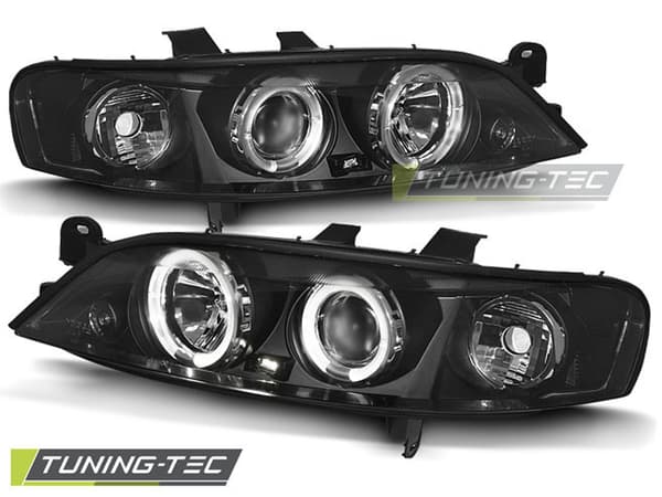 Forlygter med dobbelt halo-rande OPEL VECTRA B 99-03 02 ANGEL EYES SORT