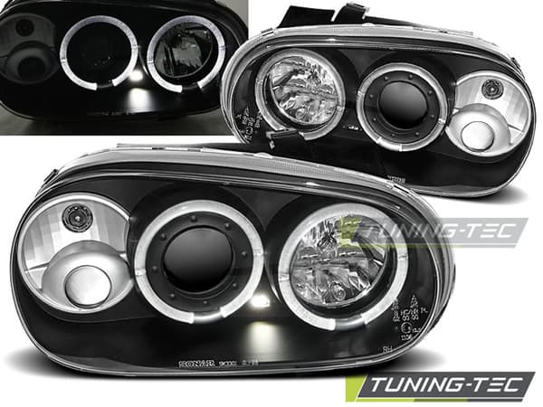 Koplampar med dubbla halo-rings VW GOLF 4 09 97-09 03 ANGEL EYES SVART