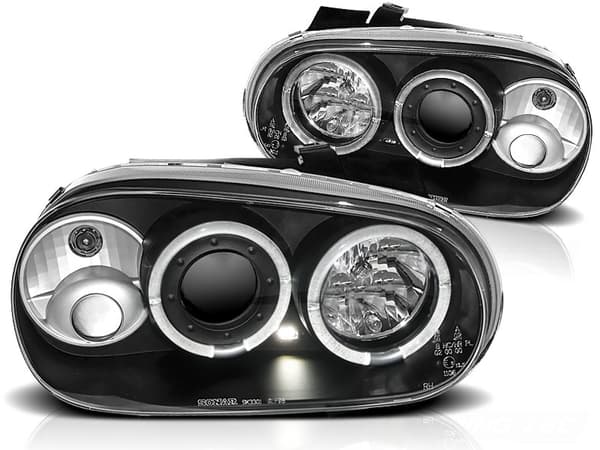 Koplampar med dubbla halo-rings VW GOLF 4 09 97-09 03 ANGEL EYES SVART
