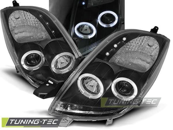 Forlygter dual halo fælge TOYOTA YARIS 06-09 ANGEL EYES SORT
