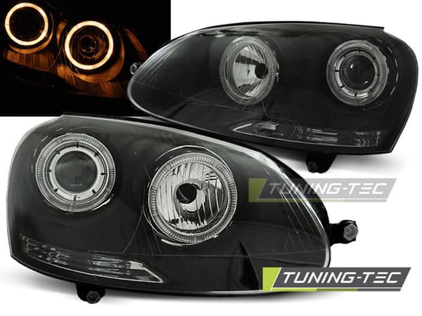 Strålkastare med dubbla halo-fälgar VW GOLF 5 10 03-09 ANGEL EYES SVART