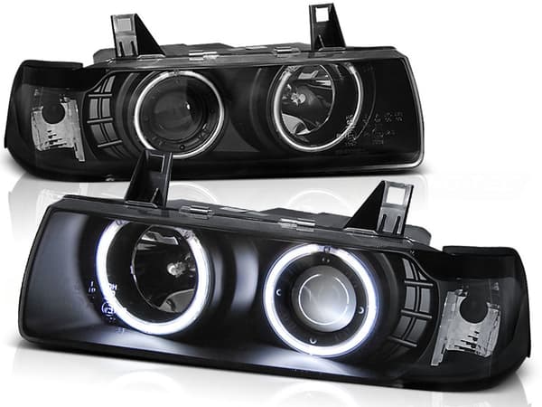 Forlygter dual halo fælge BMW E36 12 90-08 99 S/C/T ANGEL EYES SORT