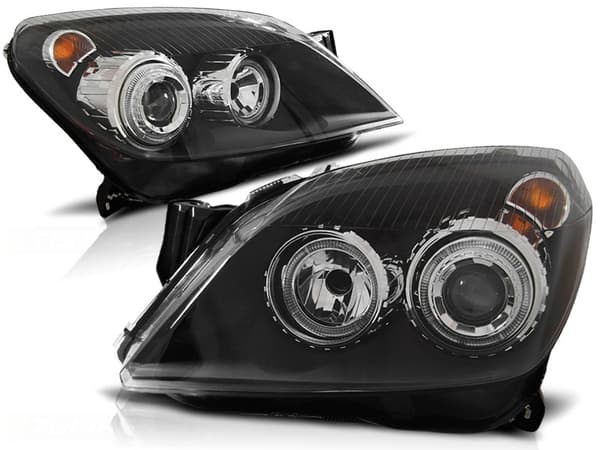 Forlygter med dobbelt halo-kant OPEL ASTRA H 03 04-09 ANGEL EYES SORT