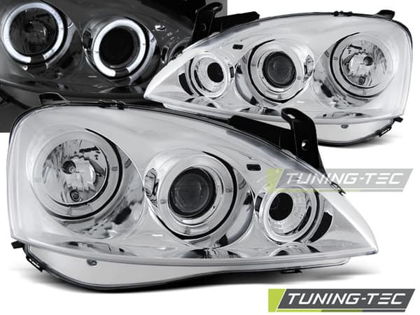 Forlygter dobbelt halo rande OPEL CORSA C 11 00 - 09 06 ANGEL EYES krom