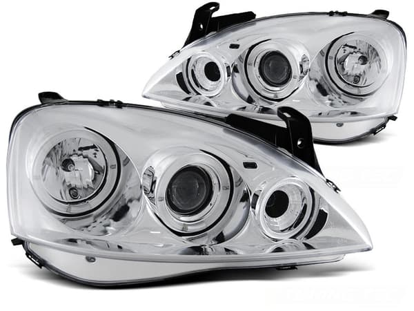 Forlygter dobbelt halo rande OPEL CORSA C 11 00 - 09 06 ANGEL EYES krom