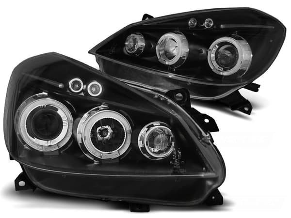 Forlygter dual halo fælge RENAULT CLIO 3 05-09 SORT ENGLEØJNE