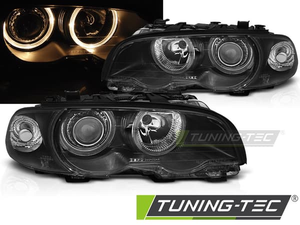 Strålkastare dubbla halo fälgar BMW E46 04 99-08 01 COUPE CONVERTIBLE ANGEL EYES SVART