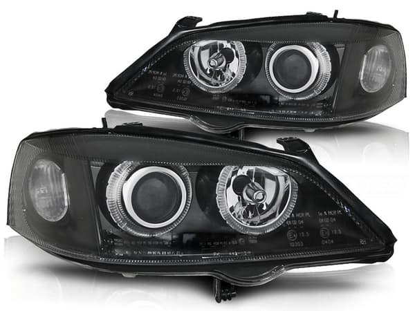 Dobbelt halo-fælge forlygter OPEL ASTRA G 09 97-02 04 ANGEL EYES SORT