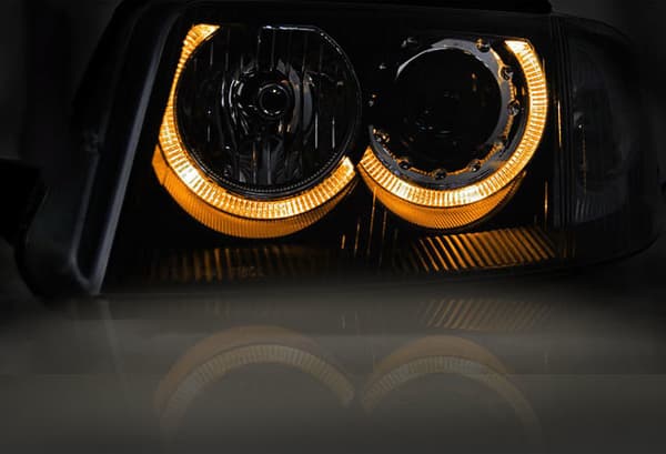 Forlygter med dobbelt halo-fælge VW PASSAT 3BG B5 FL 09 00-03 05 ANGEL EYES SORT
