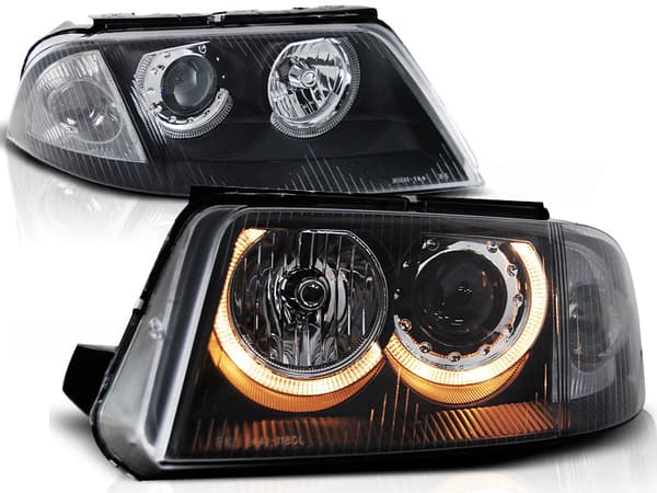 Etusetit kaksinkertaisilla halo-renkailla VW PASSAT 3BG B5 FL 09 00-03 05 ANGEL EYES MUSTA