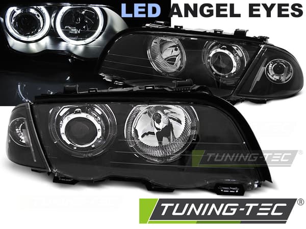 Ajovalot kaksoishalo vanteet BMW E46 05 98-08 01 S/T ANGEL EYES LED MUSTA