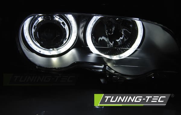 Forlygter dobbelt halo fælge BMW E46 04 99-03 03 COUPE CONVERTIBLE ANGEL EYES LED SORT