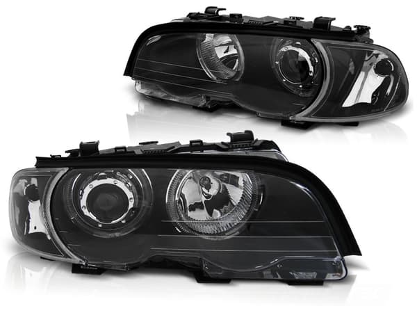 Forlygter dobbelt halo fælge BMW E46 04 99-03 03 COUPE CONVERTIBLE ANGEL EYES LED SORT