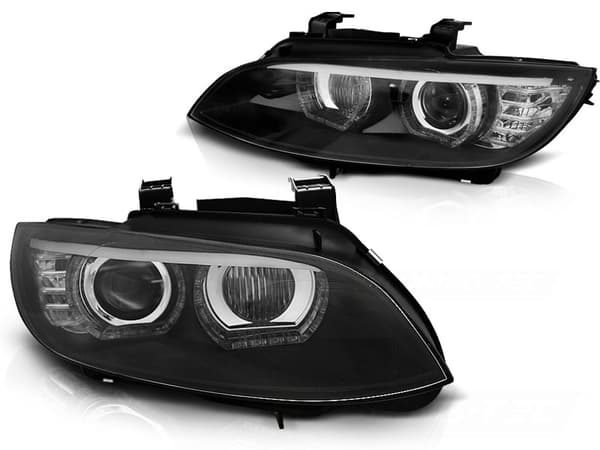 Strålkastare Xenon BMW E92/E93 06-10 ANGEL EYES LED SVART AFS HID