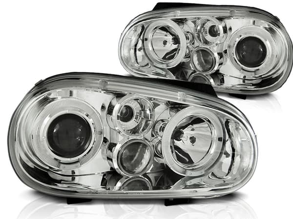 Forlygter med dobbelt halo-fælge VW GOLF 4 09 97-09 03 ANGEL EYES CHROME