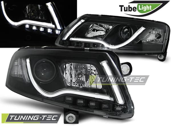 Strålkastare med parkeringsljus AUDI A6 C6 04 04-08 LED TUBE LIGHTS SVART