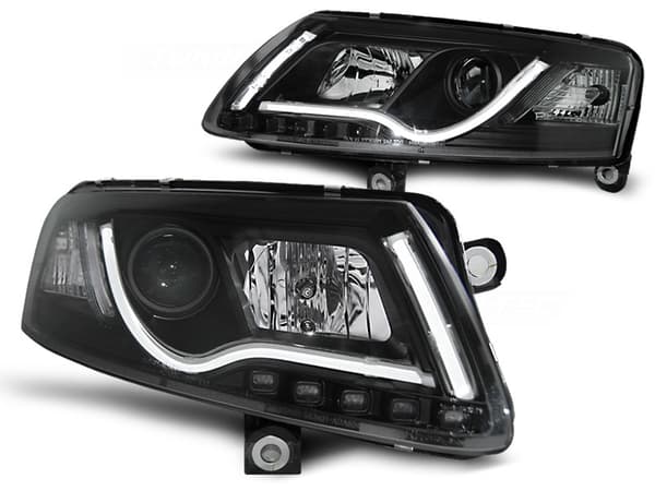 Strålkastare med parkeringsljus AUDI A6 C6 04 04-08 LED TUBE LIGHTS SVART