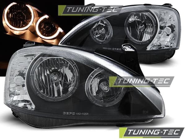 Framlyktor OPEL CORSA C 11 00-09 06 Angel Eyes svart dual halo-fälgar
