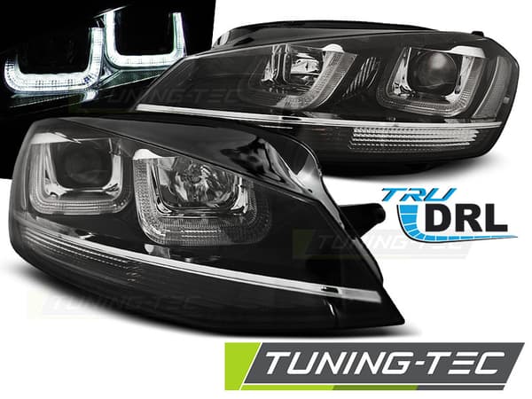 Strålkastare dagljus VW GOLF 7 11 12-17 U-TYPE SVART MED KROM LINJE