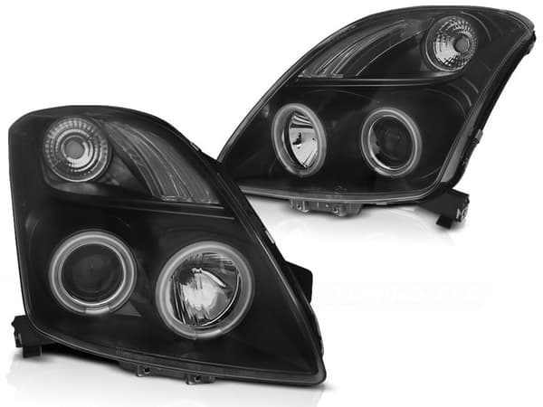 Forlygter dobbelte halo fælge SUZUKI SWIFT 05 05-10 CCFL ANGEL EYES BLACK