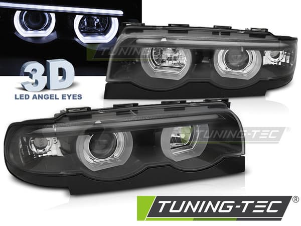 Forlygter dobbelt halo fælge BMW E38 94-01 ANGEL EYES 3D SORT