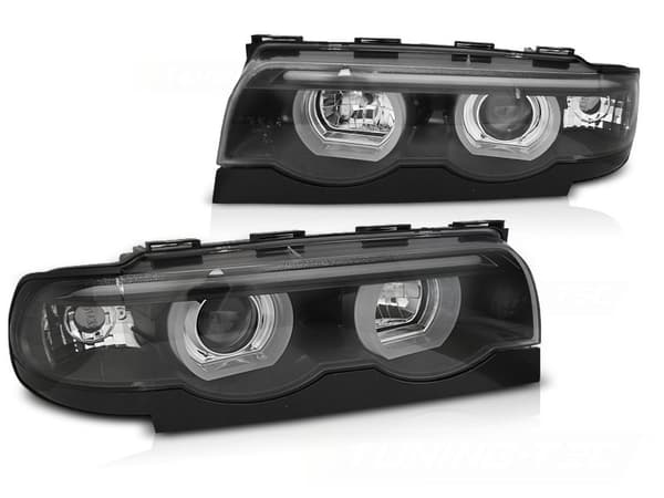 Forlygter dobbelt halo fælge BMW E38 94-01 ANGEL EYES 3D SORT