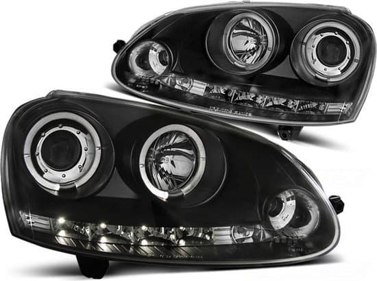 Forlygter dobbelt halo fælge VW GOLF 5 10 03-09 ANGEL EYES SORT