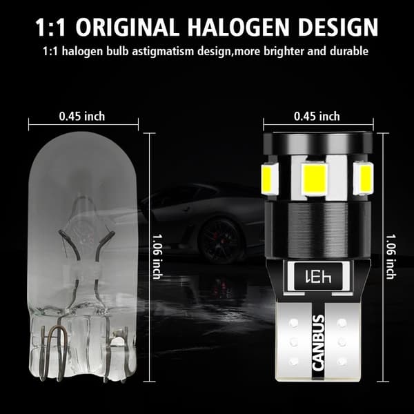 Audew 10st T10 / W5W Bil LED Parkeringsljus Interiörljus 9 * 2835 SMD LED Canbus Felfri 4882K Xenon Vit